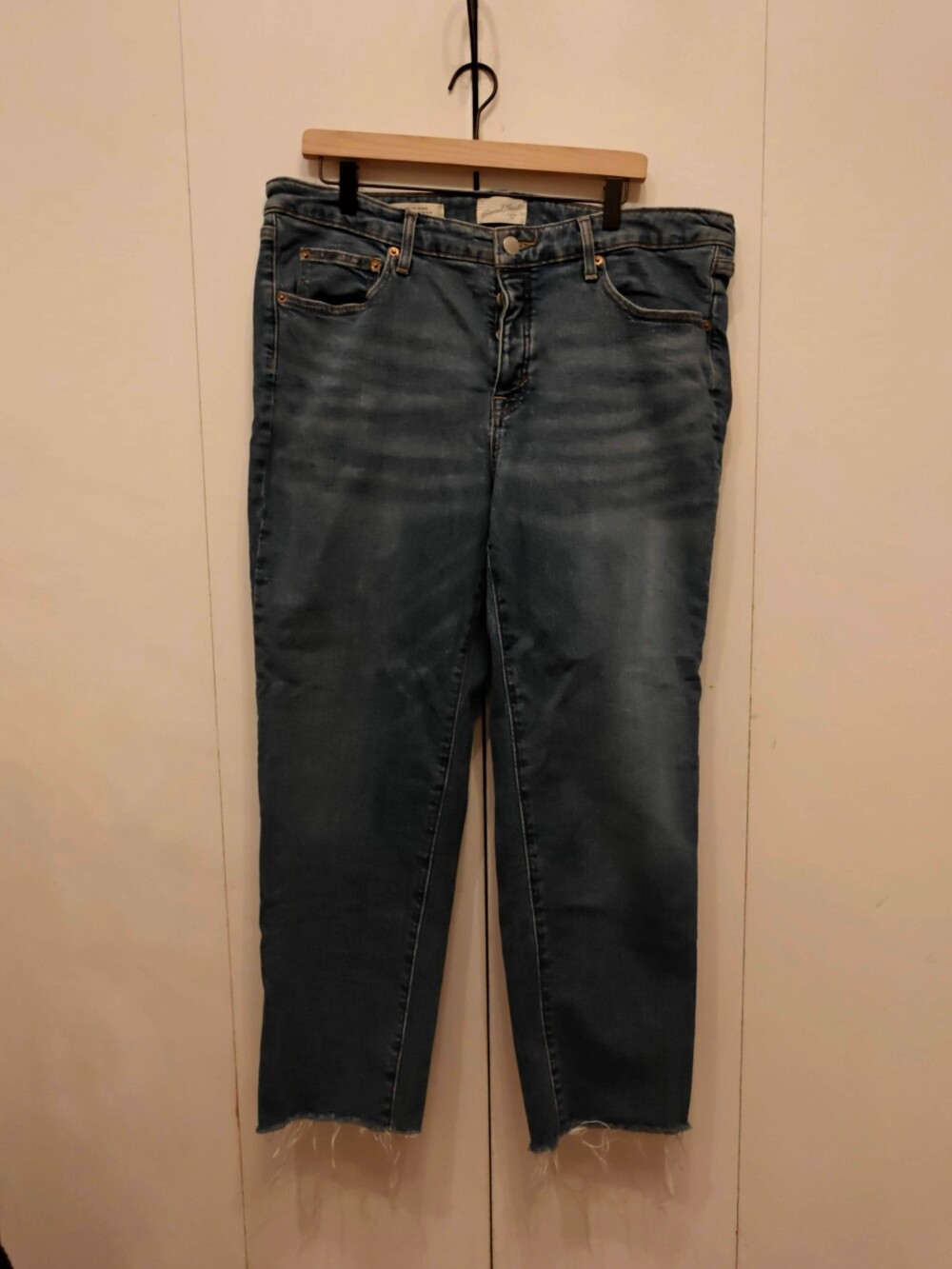Mid Rise 80s Slim Blue Denim Jeans Size 17 Frayed Hem
